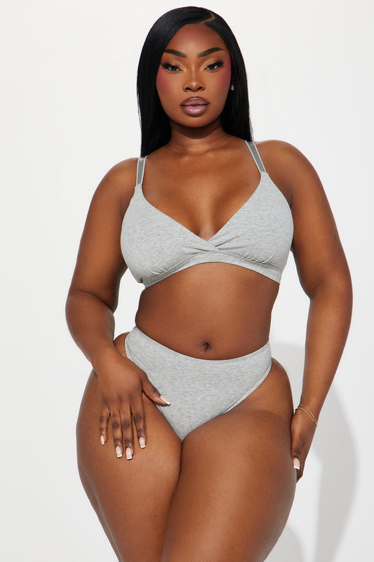 Panty bikini de talle alto Nova Cotton - Gris Jaspeado