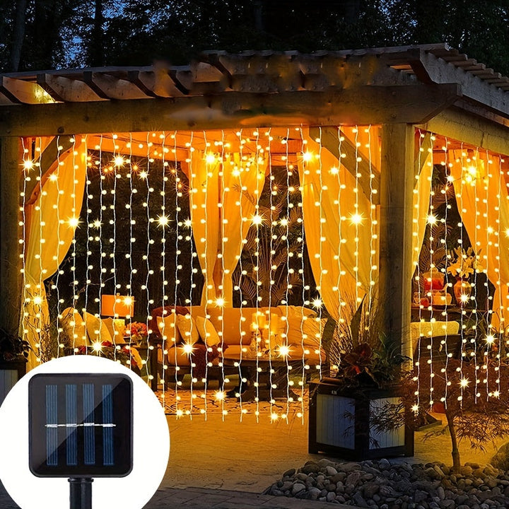 Luces solares para cortinas de 200/300 LED, 8 modos de iluminación, decoración de alambre de cobre para Navidad, bodas, hogar y jardín, exterior 298.7 cm x 298.7 cm