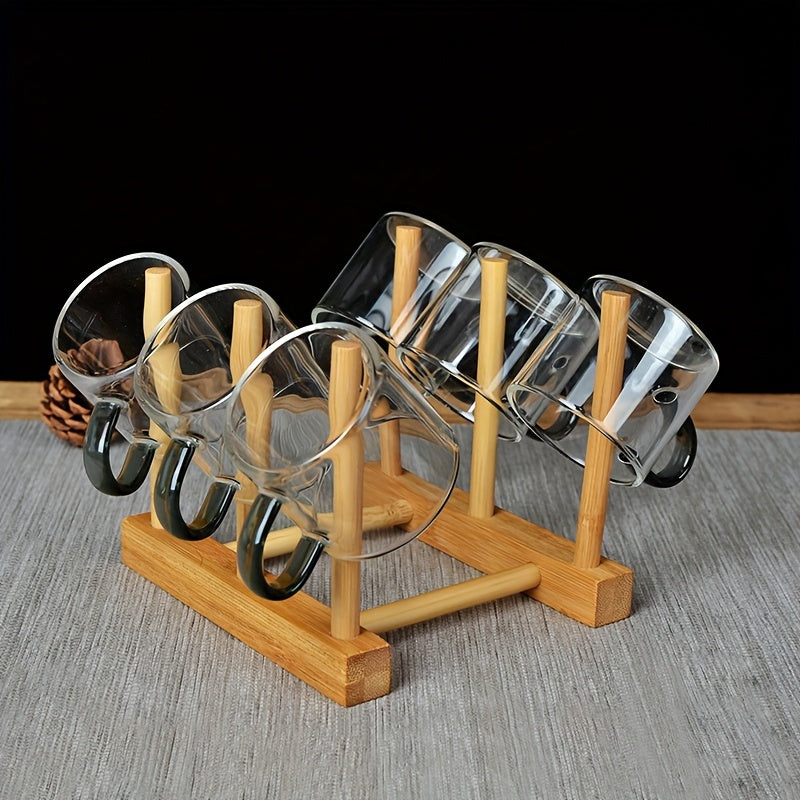 Organizador de tazas de bambú elegante - Estante de almacenamiento resistente al polvo para juegos de té y vajilla de vidrio