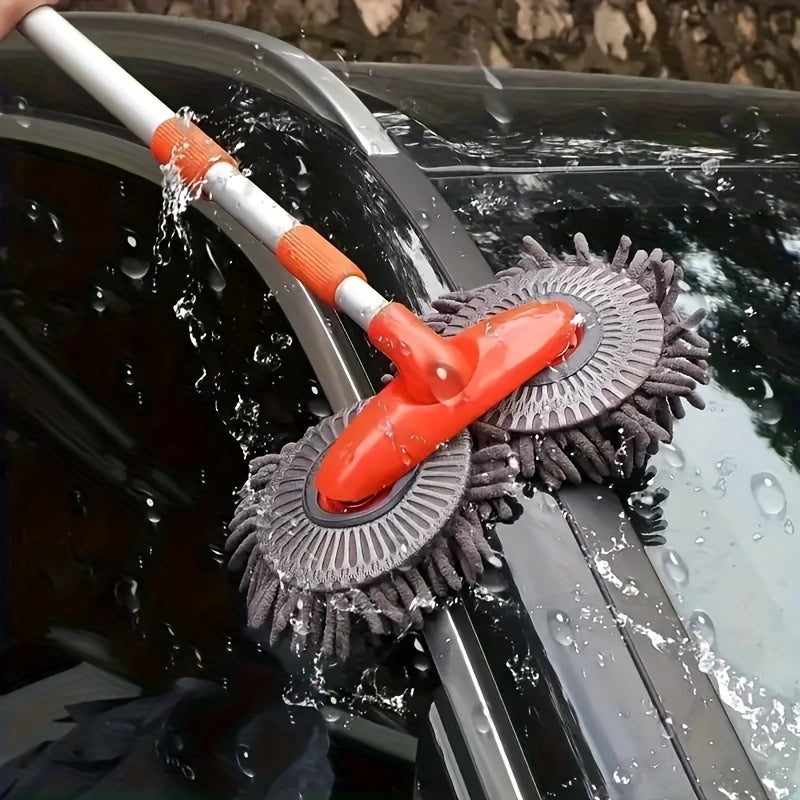 Cepillo de limpieza de coches con mango largo y superfibra, esponja superfibra giratoria de 360°, sin daño a la pintura, sin arañazos, adecuado para limpiar coches, camiones, SUV, RV, remolques y barcos.