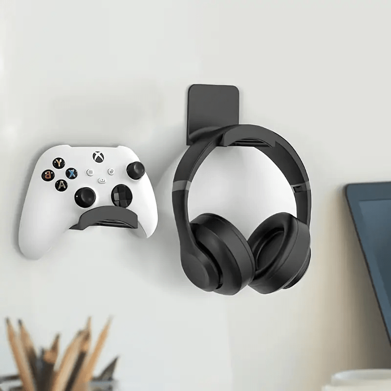 1pc Soporte multifuncional para auriculares y mandos de pared - Instalación fácil sin taladrar, plástico duradero, organizador versátil para juegos y uso en la oficina, estantes utilitarios