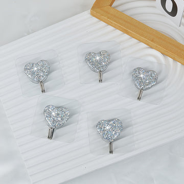 5 Piezas, Ganchos Adhesivos Con Diseño De Corazón Con Lentejuelas Brillantes, Sin Necesidad De Taladrar, Acero Inoxidable, Perchas De Pared De Gran Capacidad De Carga, Decoración Contemporánea Para Baño, Dormitorio, Entrada
