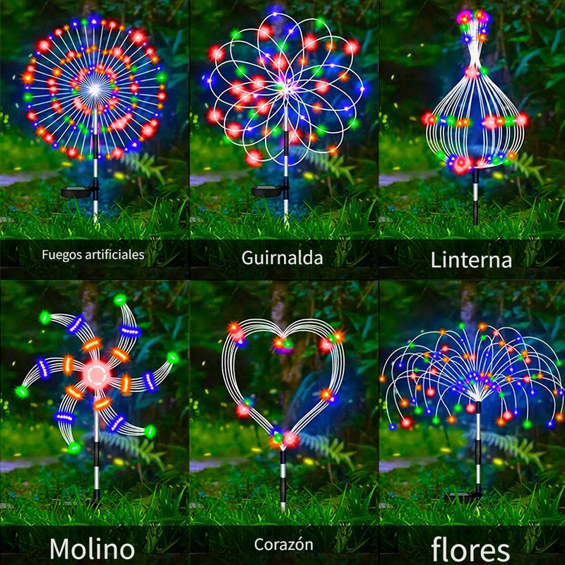 Luces Solares para Jardín de 1 Pieza - 8 Modos, Ilumina tu Jardín con Luces de Fuegos Artificiales Solares - ¡Luzes LED Exteriores DIY de 60/150/200/240! Iluminación Decorativa Exterior IP54