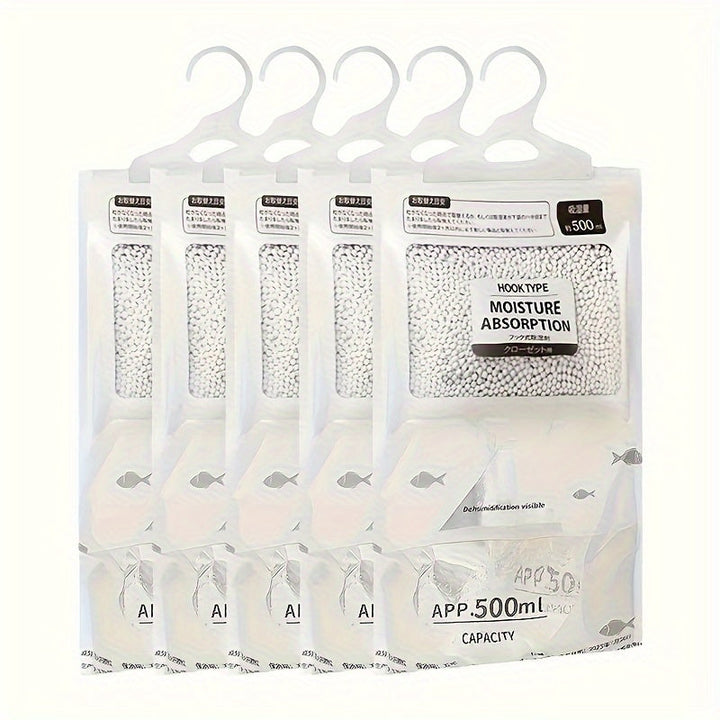 Bolsas deshumidificadoras de ropa y hogar de 500ml, absorción de humedad sin electricidad, paquete de 5, para armarios y hogares, absorbe la humedad, no requiere energía