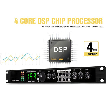 Procesador de audio XGeS con procesamiento de señal de 24 bits - Reverb digital profesional, ecualizador, efectos de micrófono, DSP programable con fuente de alimentación de 110-130V, carcasa de aleación negra, enchufe estadounidense | Procesamiento de s