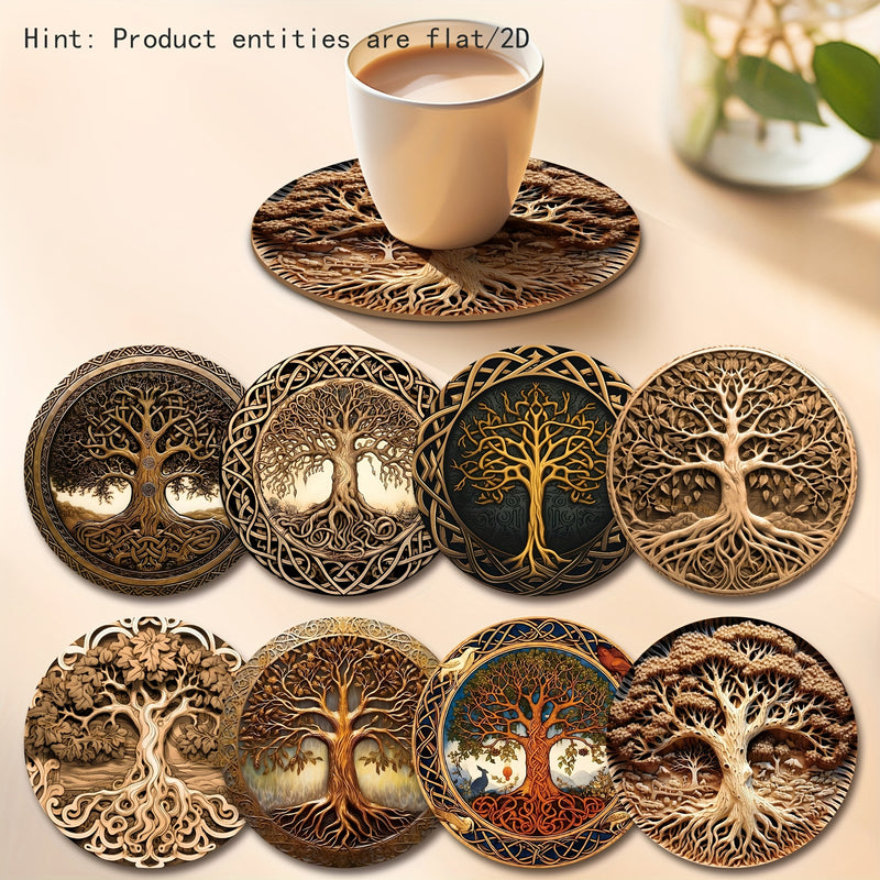 Conjunto de 8 Piezas Árbol de la Vida, Imagen Plana en 2D para Productos, Posavasos de Madera, Esencial para Reuniones Familiares Festivas, Adecuado para Bares, Empresas, Hogares y Diversos Lugares 9.98cm*9.98cm