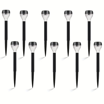10 luces solares para jardín KOLYC, encendido/apagado automático, resistentes, plástico duradero con acabado metálico pulido y negro envejecido, instalación semienterrada fácil para caminos, jardines, patios, césped, decoración exterior, iluminación sola