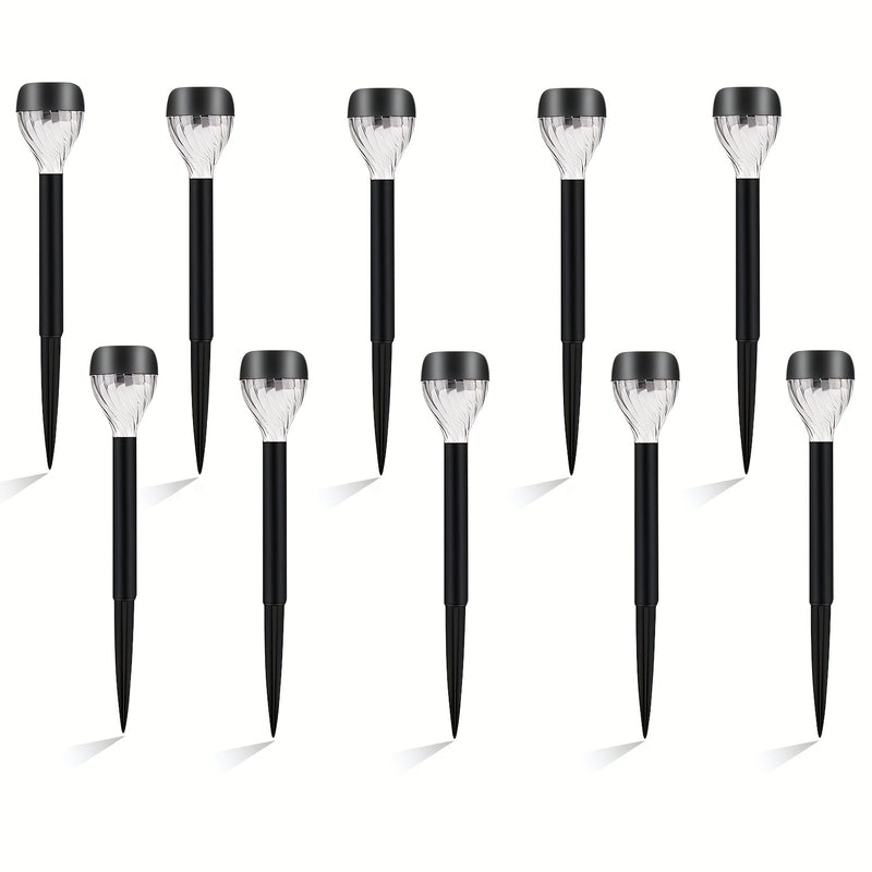 10 luces solares para jardín KOLYC, encendido/apagado automático, resistentes, plástico duradero con acabado metálico pulido y negro envejecido, instalación semienterrada fácil para caminos, jardines, patios, césped, decoración exterior, iluminación sola