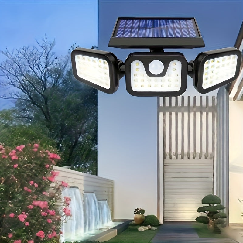 Lámpara de pared LED solar con tres cabezales separados, sensor exterior, impermeable IP55, patio, iluminación, lámpara de pared, luz de emergencia-9