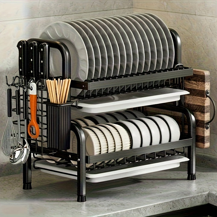 Organizador de Cocina Multifuncional Mejorado de 2 o 3 Niveles con Sistema de Drenaje - Estante para Utensilios, Ollas y Platos en Plástico y Metal Duradero - Almacenamiento Ahorrador de Espacio para Encimera Moderna,