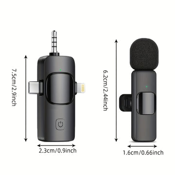 Micrófono inalámbrico de 3 en 1, claro, mini, adecuado para for iphone con enchufe de luz, teléfonos Android/computadoras/laptops, micrófono con doble clip de cuello con enchufe USB-C/3,5 mm, utilizado para grabación de video, vlogging, transmisión en vi