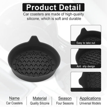 Juego de 2 soportes de taza de coche, hechos de silicona, diseñados para adaptarse universalmente y prevenir resbalones, adecuados para hombres y mujeres, disponibles en negro.