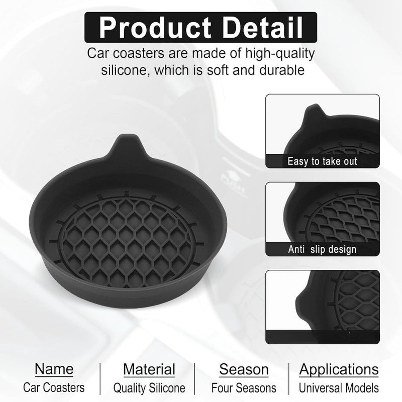 Juego de 2 soportes de taza de coche, hechos de silicona, diseñados para adaptarse universalmente y prevenir resbalones, adecuados para hombres y mujeres, disponibles en negro.