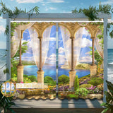 2 Piezas de Ganchos para Cortinas Exteriores, Estampado 2D con Vista a la Ventana para Decoración del Hogar y Privacidad, Ideal para Patio, Porche, Gazebó, Loft o Jardín en Primavera y Verano