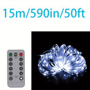 Luces de cadena de vacaciones impermeables blancas de 15.24/30.48/49.99 metros, alimentadas por USB con control remoto, velocidad de parpadeo ajustable, luces de Navidad impermeables IP67, adecuadas para Navidad, Día de San Valentín, decoración de ambien