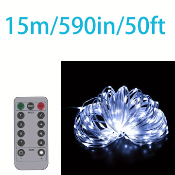 Luces de cadena de vacaciones impermeables blancas de 15.24/30.48/49.99 metros, alimentadas por USB con control remoto, velocidad de parpadeo ajustable, luces de Navidad impermeables IP67, adecuadas para Navidad, Día de San Valentín, decoración de ambien