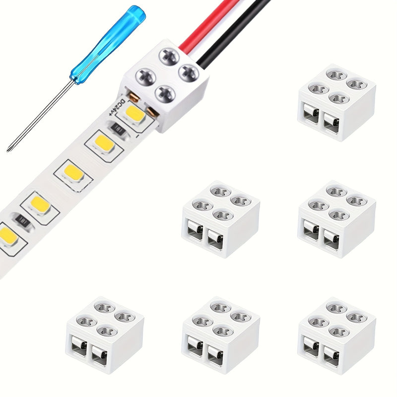 7 unidades de conectores de cinta adhesiva LED de fijación de tornillo, sin soldadura, 2 pines, 8 mm, placa a alambre, un destornillador, adecuado para tiras LED 2835 y 3528.