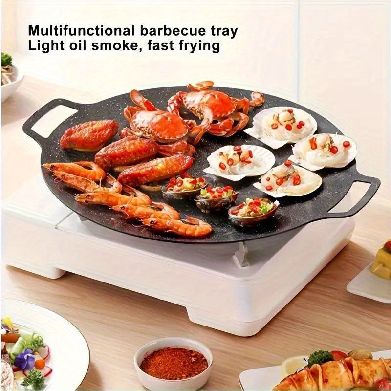 1 pieza de parrilla de BBQ coreana, circular antiadherente, hierro fundido, acero inoxidable, sin carga, con plato de barbacoa de hierro fundido, para hogar y exteriores, suministros de cocina para el hogar