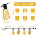 Luces de cuerda al aire libre ST38, 32,3 m/26,21 m/20,11 m/17,07 m/10,97 m/7,92 m, equipadas con 54/44/32/27/16/11 bombillas LED de alta calidad resistentes a los golpes de estilo retro. Adecuadas para calles, patios, cafeterías, bodas, fiestas de cumple