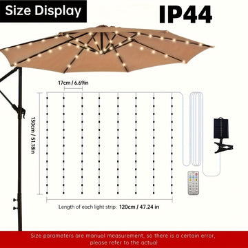 Luces Solares de Sombrilla TPGEBO con Control Remoto - 8 Modos de Brillo, Función de Temporizador, Pinza para Panel Solar para Patio, Playa, Jardín y Decoraciones de Fiesta (Incluye Pilas), Luces Solares Exteriores
