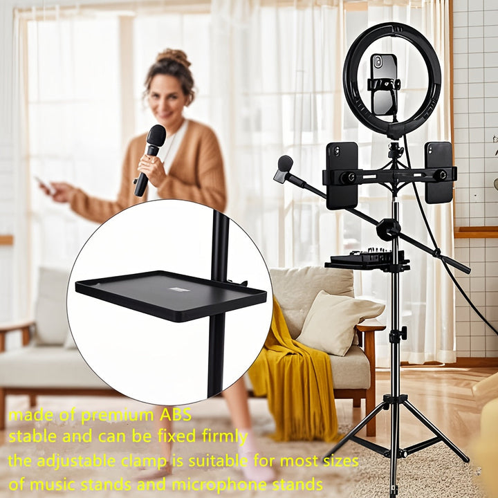 Bandeja Universal para Soporte de Micrófono, Bandeja Ajustable para Soporte de Micrófono con Abrazadera. Bandeja para Partituras, Transmisión en Vivo, Karaoke, Grabación, Accesorios para Soporte de Música (8.7" x 6.5")