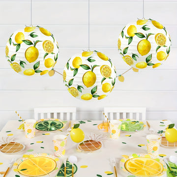Faroles de papel con diseño de limón, juego de 3 - Faroles decorativos vibrantes con estampado de cítricos frescos - Decoración refrescante para eventos en el jardín, cocina y fiestas de invierno