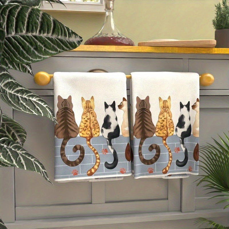 2 pañuelos de cocina con diseño de gatos Whisker Wonders, súper suaves de poliéster, lavables a máquina, tema de fantasía felina, ideales para regalo a amantes de los gatos