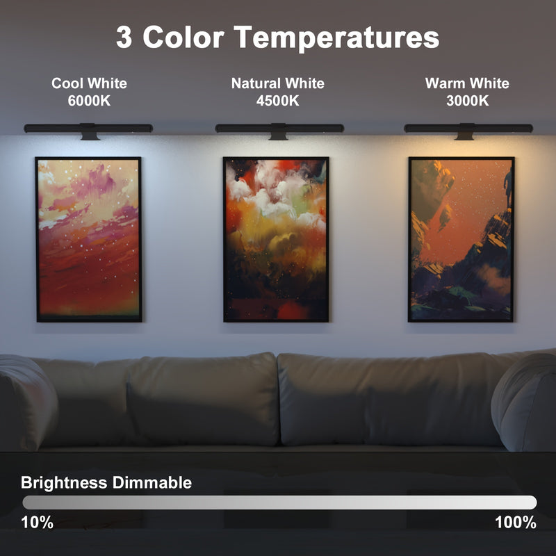 1 unidad de luz LED para cuadros de 32.0 cm con control remoto, batería recargable, brillo y temporizador ajustables, 300LM, montaje con adhesivo o tornillos para obras de arte, retratos, galerías - alimentación por USB, acabado mate moderno