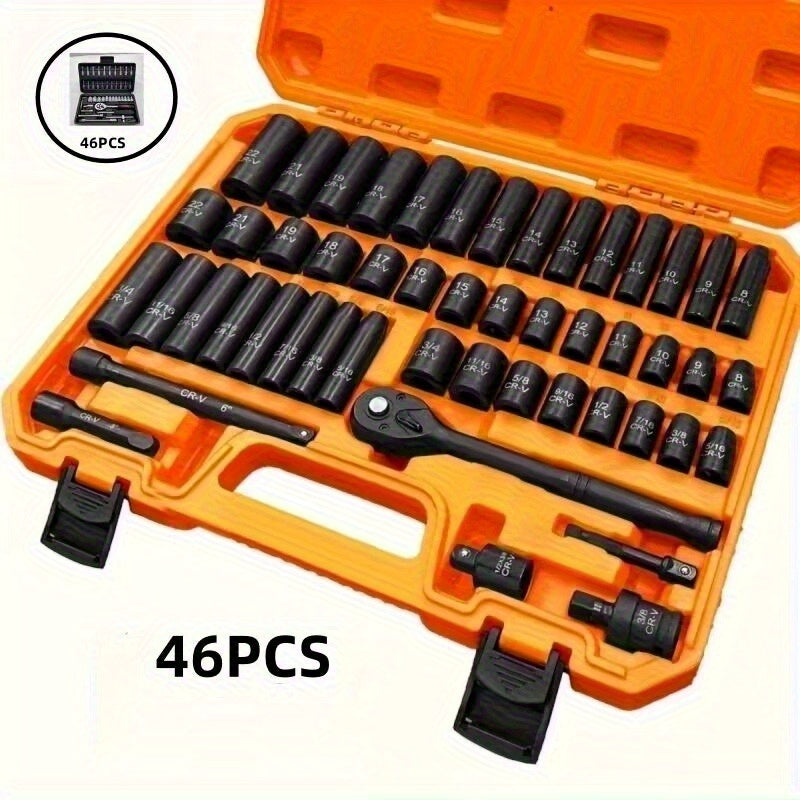 Juego de herramientas de reparación automotriz profesional, con llave de ratchet, cabeza de enchufe y destornillador, adecuado para reparación de automóviles, bicicletas y motocicletas, y juego de herramientas de jardinería negra para el hogar con caja d