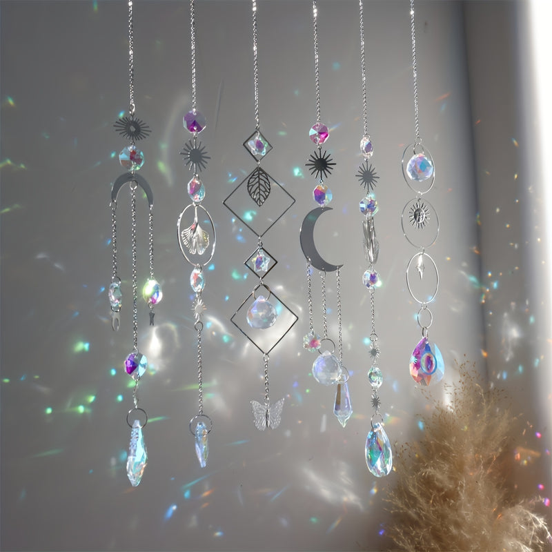 Clásico juego de 6 atrapasoles de cristal para jardín, atrapasoles de prisma para ventanas, adornos de araña para decoración del hogar, oficina, bodas y fiestas, sin plumas