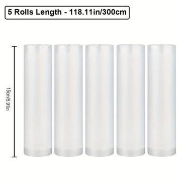 5 piezas de Bolsas de Sellado al Vacío de 3m de Longitud, Material PE+PA, Longitud Personalizable para Conservación de Alimentos, Cocina Sous Vide y Almacenamiento en Gran Cantidad, Rango de Temperatura -4°F a 230°F, Uso Único, Sellador al Vacío de Alime