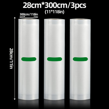 Paquete de 3 Bolsas Selladoras AGASHE - Rollos de 3m, Múltiples Tamaños (11.18” y 7.09” de Ancho), Cortables para Almacenamiento de Alimentos, Sous Vide, Preparación de Comidas - Rollos Texturizados Premium Compatibles con Todas las Selladoras, Conservac