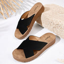 1 par de sandalias planas de verano para mujer con tiras cruzadas - punta abierta, sin cordones, cómodas, con cubierta sintética, zapatillas de playa con suela gruesa y acolchada para uso diario, al lado de la piscina, uso casual y zapatillas de piscina,