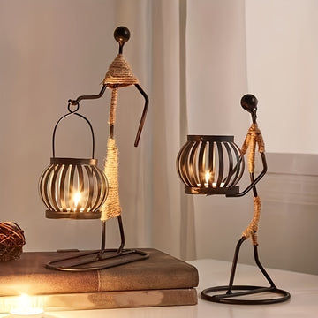 1 Pieza, Candelabro De Metal Con Diseño De Personaje De Mujer, Decoración Navideña, Candelabro Navideño