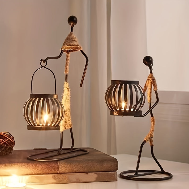 1 Pieza, Candelabro De Metal Con Diseño De Personaje De Mujer, Decoración Navideña, Candelabro Navideño