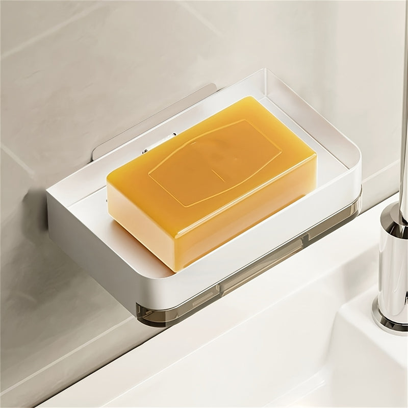 Porta Jabonera de Acero Inoxidable con Bandeja de Drenaje - Montaje en Pared, Sin Taladro, Diseño Rectangular para Baño y Cocina - Solución de Almacenamiento Elegante y Duradera para Dispensador de Jabón de Manos