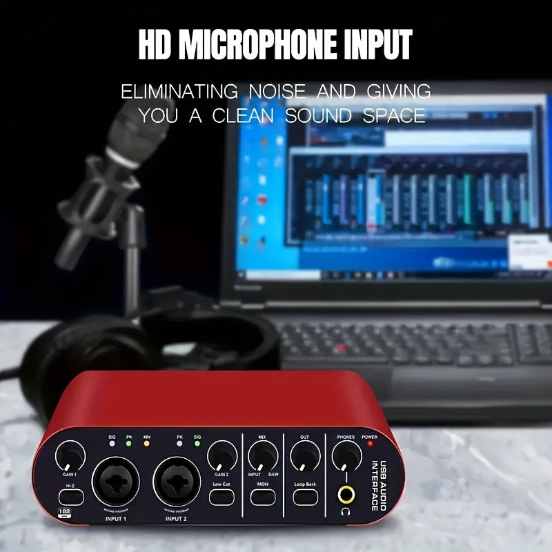 Interfaz de Audio USB Profesional con Grabación HD 24Bit/192kHz - Para Guitarra Eléctrica, Estudio y Transmisiones en Vivo - Compatible con Laptop, MacBook, PC - Diseño Compacto con Controles de Volumen - Plug-and-Play, Sin Controladores Necesarios - Equ