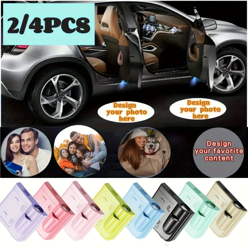 Fotos personalizadas según tus preferencias, varios colores y estilos, personalización avanzada de 2/4 conjuntos, adecuados para todas las luces de bienvenida de puertas de coche, sin batería, puede soportar la personalización de fotos, regalos de vacaci