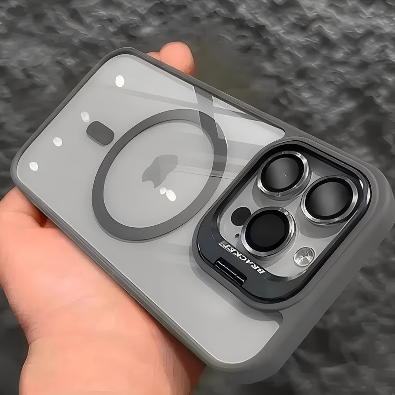 Funda metálica semitransparente antideslizante y antigolpes premium para iPhone 16, 15, 14, 13 y 12 Pro Max, además de 14 y 15 Plus, con cierre magnético, carga inalámbrica y protección contra caídas, incluye cubierta protectora para el lente de la cámar