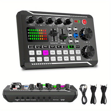 Tarjeta de Sonido Profesional F998 con Cambio de Voz y Efectos de Mezcla para DJ - Recargable por USB, 4-Cambios Vocales Interesantes (Masculino, Femenino, Jóvenes, Monstruo), Conector Jack de 3.5 mm, Ideal para Grabación en PC, Transmisión y Juegos, , A