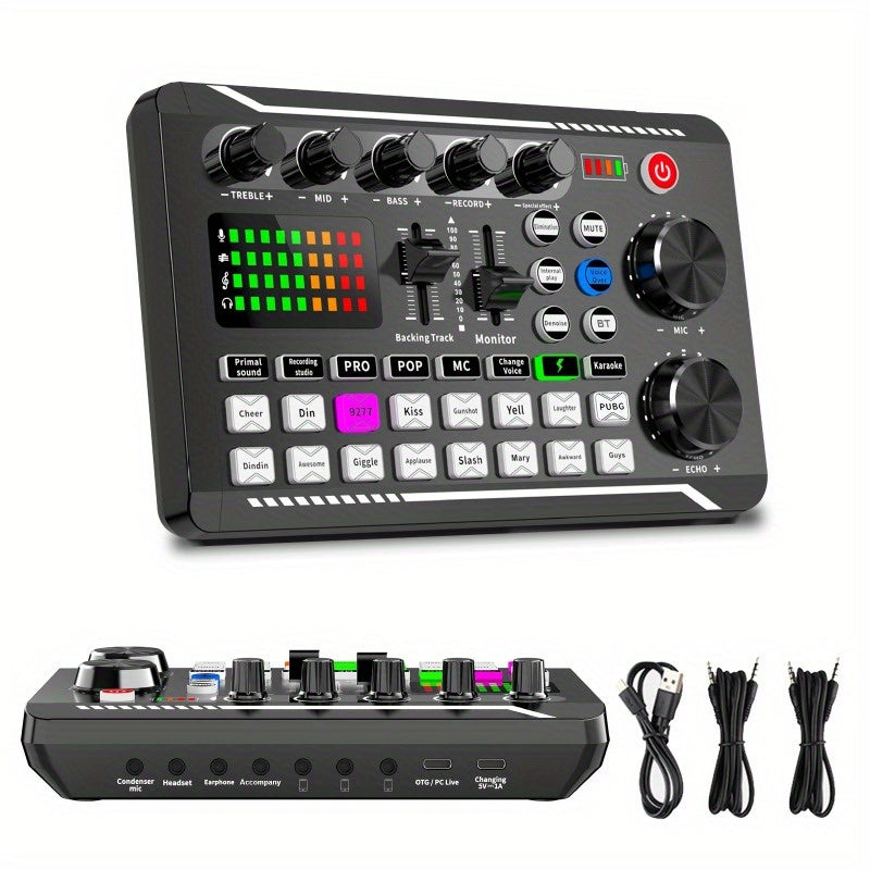 Tarjeta de Sonido Profesional F998 con Cambio de Voz y Efectos de Mezcla para DJ - Recargable por USB, 4-Cambios Vocales Interesantes (Masculino, Femenino, Jóvenes, Monstruo), Conector Jack de 3.5 mm, Ideal para Grabación en PC, Transmisión y Juegos, , A