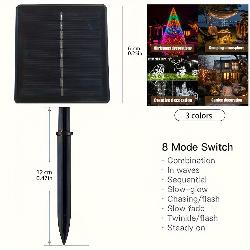 Luz de cuerda de LED solar XinXiaoWu para exteriores, cable de cobre, 8 modos de iluminación, montaje semi empotrado, material de plástico, eficiente en energía, batería de níquel, 600mAh, con control de botón de pulsar, para decoración de patio, camino