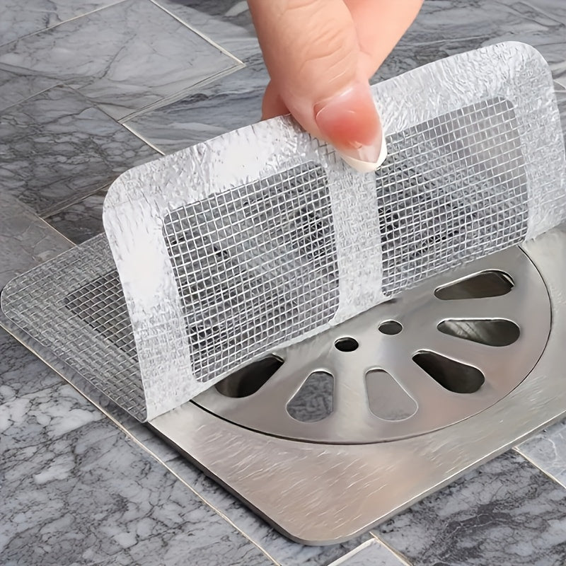 10/30/50/100pcs Pegatinas de Acero Inoxidable para Desagüe de Ducha - Cubiertas de Malla Desechables para Baño, Cocina y Lavabo - Prevención de Atascos por Cabello Humano y Mascota, Diseño Flexible, Flujo Efectivo de Agua