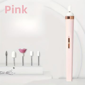 Broca Portátil para Uñas con 5 Accesorios, Recargable USB y Luz LED, Velocidad Ajustable, Ideal para Manicura y Cuidado de Uñas