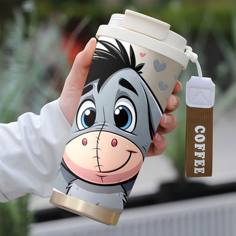 Taza de Viaje de Acero Inoxidable Disney Eeyore de 18oz - A Prueba de Fugas, Aislada con Tapa para Bebidas Calientes y Frías, Ideal para Actividades al Aire Libre, Uso en el Coche y Amantes del Café