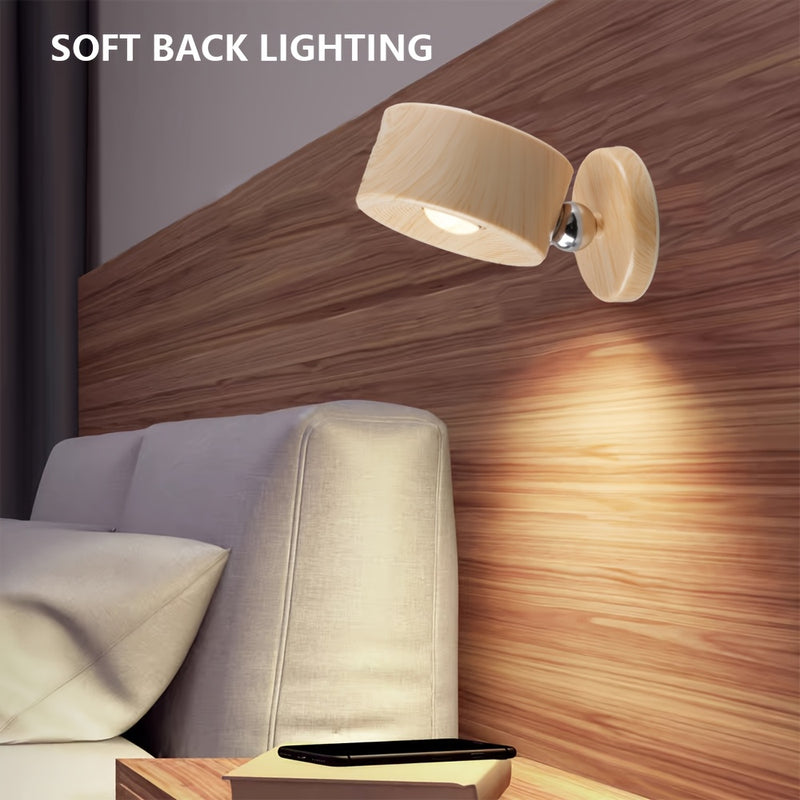 1pc Lámpara de Pared LED Moderna Regulable, Luz de Noche Giratoria 360° para Cama de Madera, Nueva Fuente Dual Delantera y Trasera, Función Táctil, Diseño Magnético, Batería de Litio Recargable Incorporada, Superficie Metálica Pulida, Incluye USB, Adecua