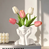 Jarrón elegante clásico de resina blanca, ideal para decoración estilo boho nórdico, perfecto para el hogar y la sala de estar, gran opción para decorar con jarrones