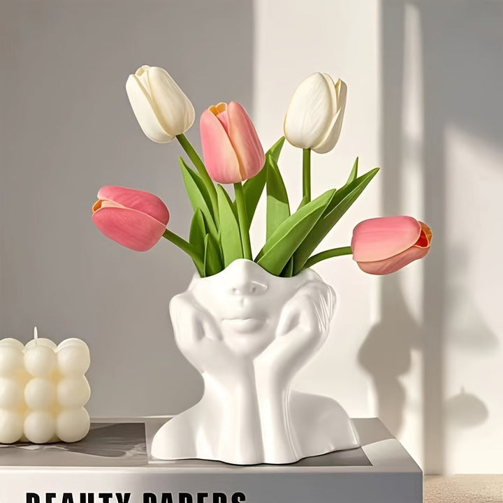 Jarrón elegante clásico de resina blanca, ideal para decoración estilo boho nórdico, perfecto para el hogar y la sala de estar, gran opción para decorar con jarrones