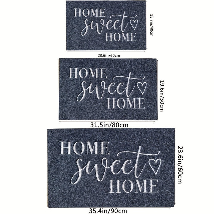 Tapete de bienvenida Hogar Dulce Hogar – Tapete azul acogedor con letras blancas, poliéster lavable a máquina, ideal para entrada, cocina, sala o dormitorio, tapete de bienvenida para interiores | Detalle acogedor para el hogar | Tapete lavable a máquina