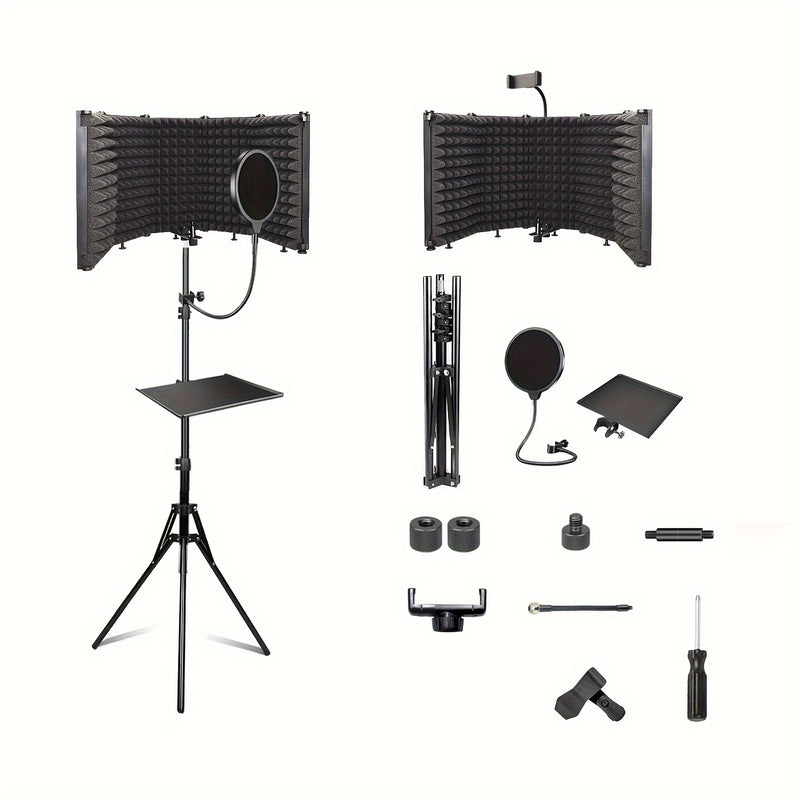 Cabina de aislamiento de micrófono GELELEAFMIC Studio con trípode ajustable de altura, filtro de espuma de alta densidad, pantalla antiviento plegable para micrófonos dinámicos y de condensador, para grabación, podcasting, transmisión en vivo, canto, toc